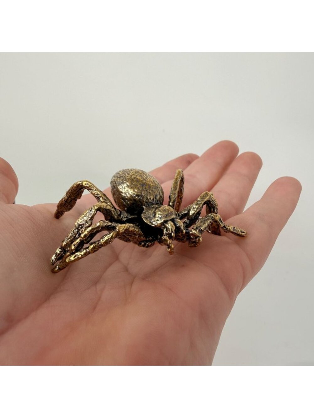 Brass Spider Figurine Spirit Animal Altar Decor Solid Metal Gold 2.3" 1980s